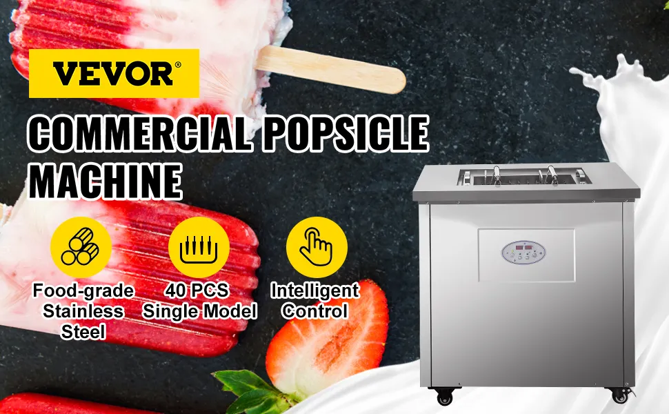 Máquina de paletas comercial VEVOR con acero inoxidable apto para uso alimentario y control inteligente.