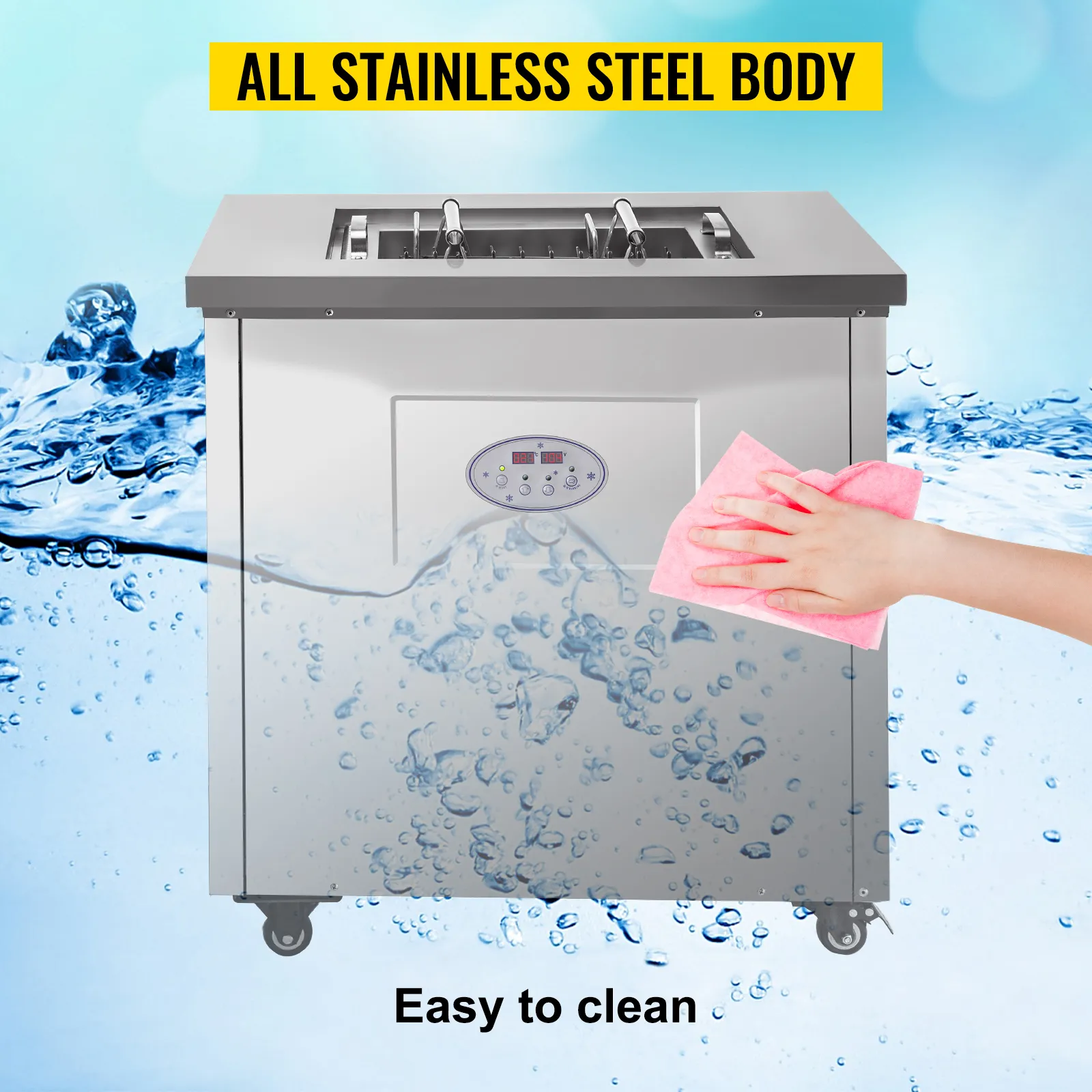 Máquina de paletas comercial VEVOR con cuerpo de acero inoxidable que se limpia. Fácil de limpiar.