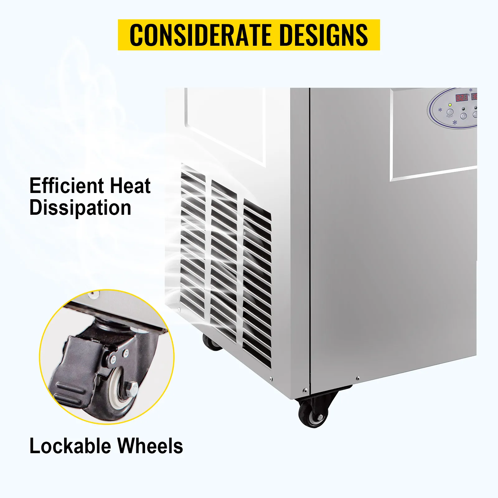 Máquina de paletas comercial VEVOR con disipación de calor eficiente y ruedas bloqueables.