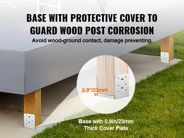 VEVOR adjustable post base with cover to protect wood posts from corrosion and damage.