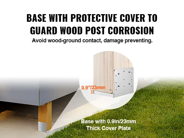 base with protective cover to guard wood post corrosion, highlighting VEVOR post base features.