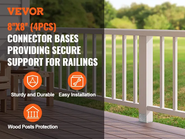 VEVOR post anchor bracket, 8"x8" connector bases for securing railing, sturdy, easy installation, wood protection.