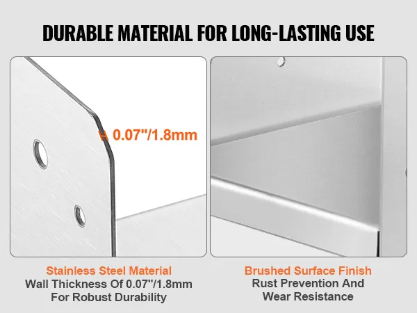 durable stainless steel VEVOR post anchor bracket with 0.07"/1.8mm wall thickness and brushed surface.