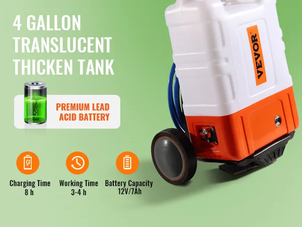 VEVOR Battery Powered Backpack Sprayer with Cart, 0-94 PSI Adjustable Pressure, 4 Gallon Tank on Wheels, with 8 Nozzles and 2 Wands, 12V 7.2Ah Battery, Wide Mouth Lid for Weeding, Spraying, Cleaning