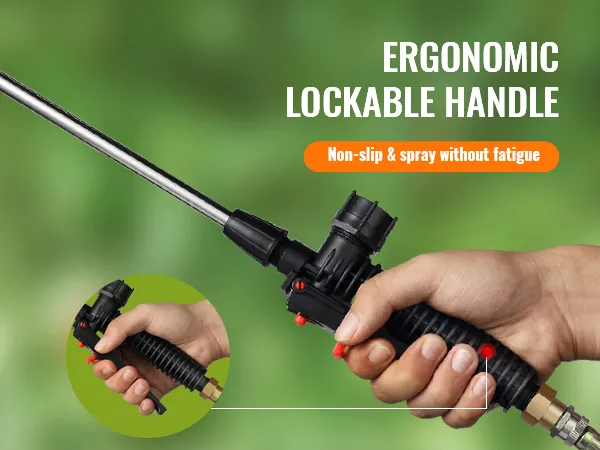 Ergonomische vergrendelbare handgreep van de VEVOR rugspuit, antislip en spuit zonder vermoeidheid.