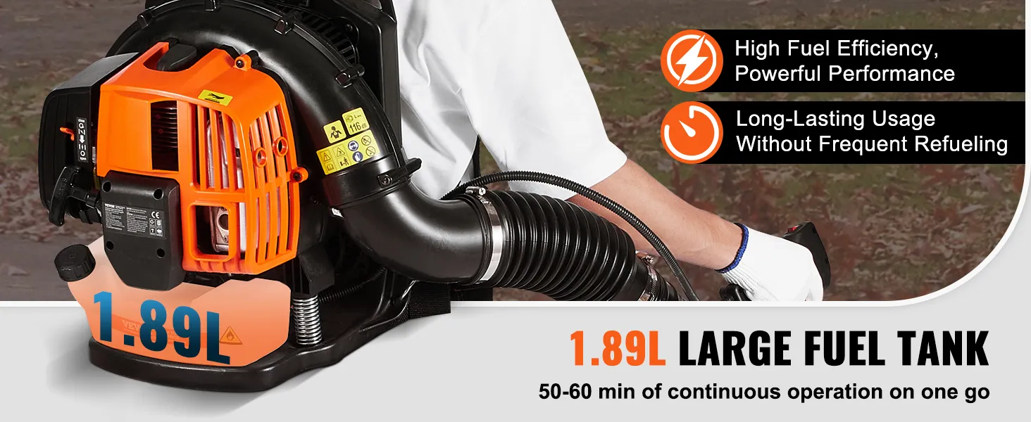 VEVOR Backpack Leaf Blower 62CC 2-Cycle Gas Leaf Blower 1110CFM Air Volume