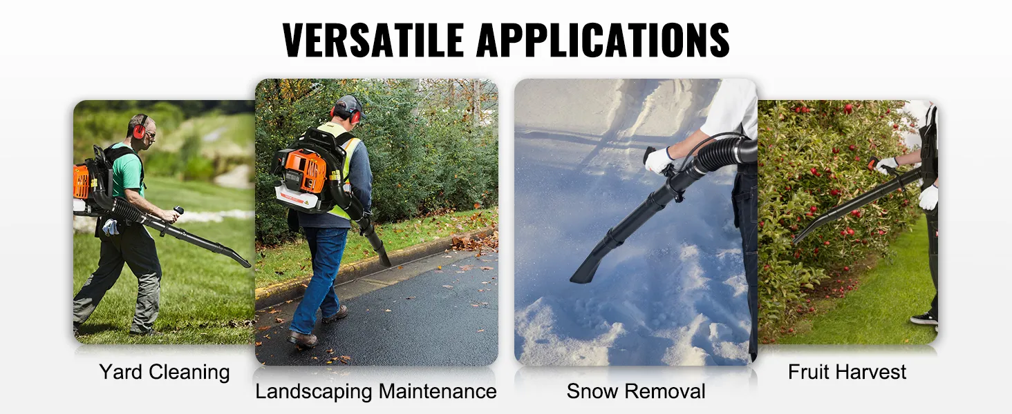 VEVOR Backpack Leaf Blower 62CC 2-Cycle Gas Leaf Blower 1110CFM Air Volume