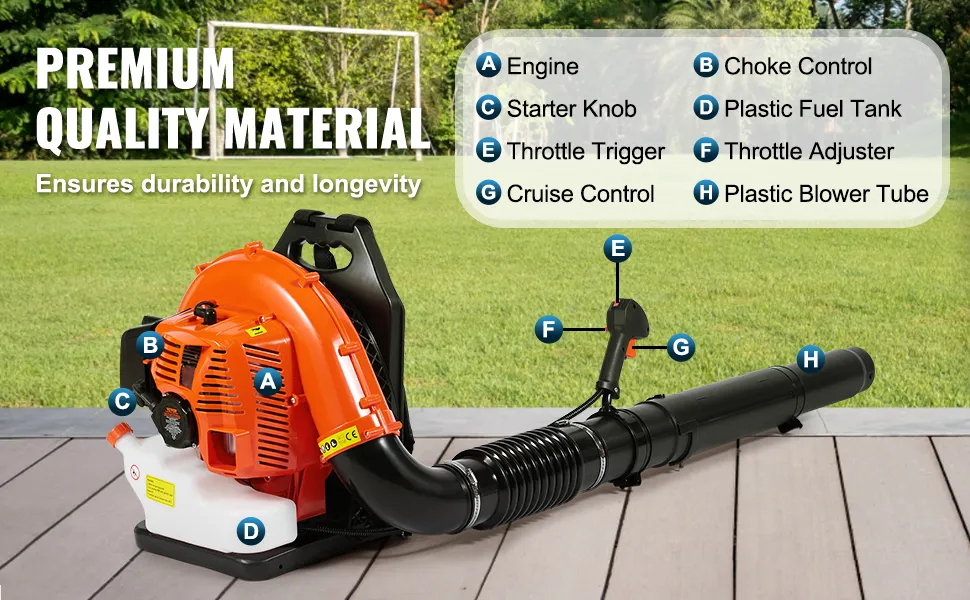 VEVOR Backpack Leaf Blower 79CC 2-Cycle Gas Leaf Blower 930CFM Air Volume 184MPH