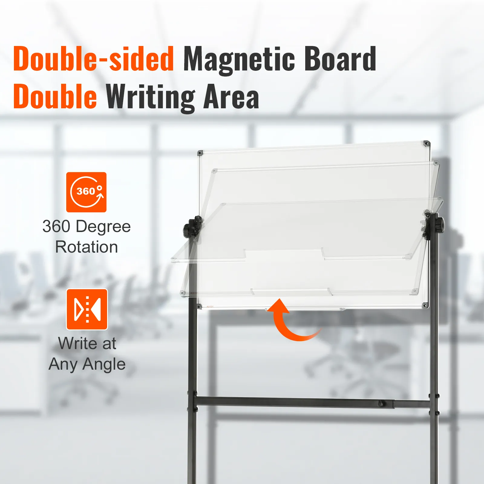 double-sided VEVOR rolling magnetic whiteboard with 360-degree rotation for versatile writing angles.