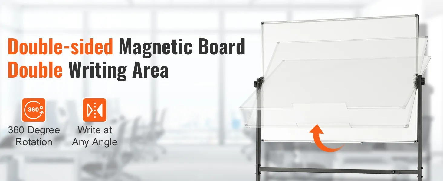double-sided VEVOR rolling magnetic whiteboard with 360-degree rotation for versatile writing.