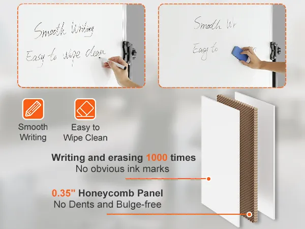 VEVOR rolling magnetic whiteboard with smooth writing, easy wipe clean, dent-resistant honeycomb panel.