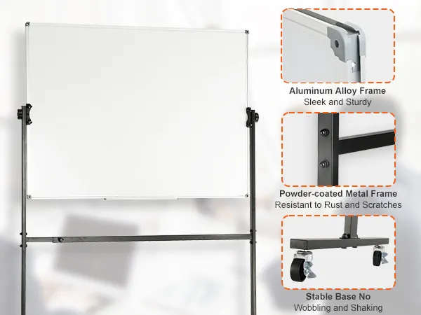 VEVOR rolling magnetic whiteboard with aluminum alloy frame, powder-coated metal base, and stable wheels.