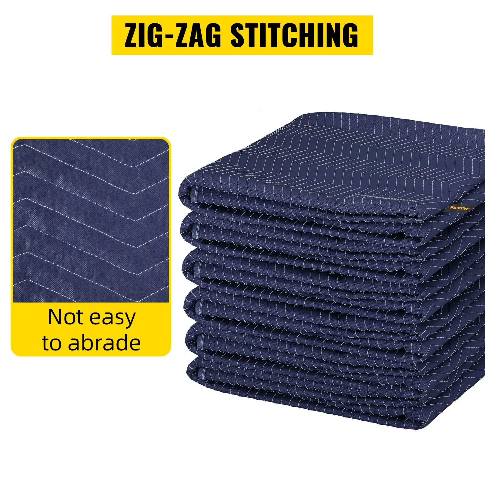 Pila de mantas móviles azules VEVOR con costuras en zigzag, que resaltan la durabilidad y la resistencia a la abrasión.