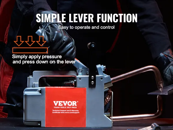 worker using VEVOR spot welder with simple lever function for easy control and operation.