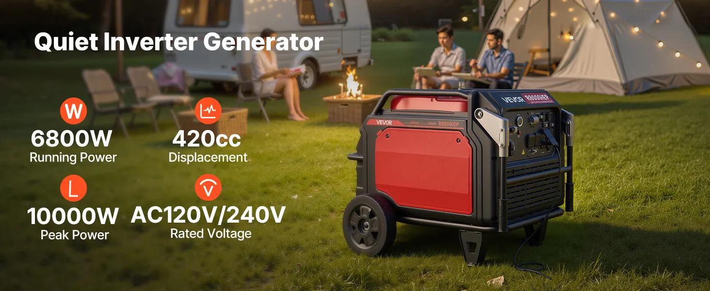 VEVOR Inverter Generator, 10000W Peak Watt Quiet Inverter Generator ...
