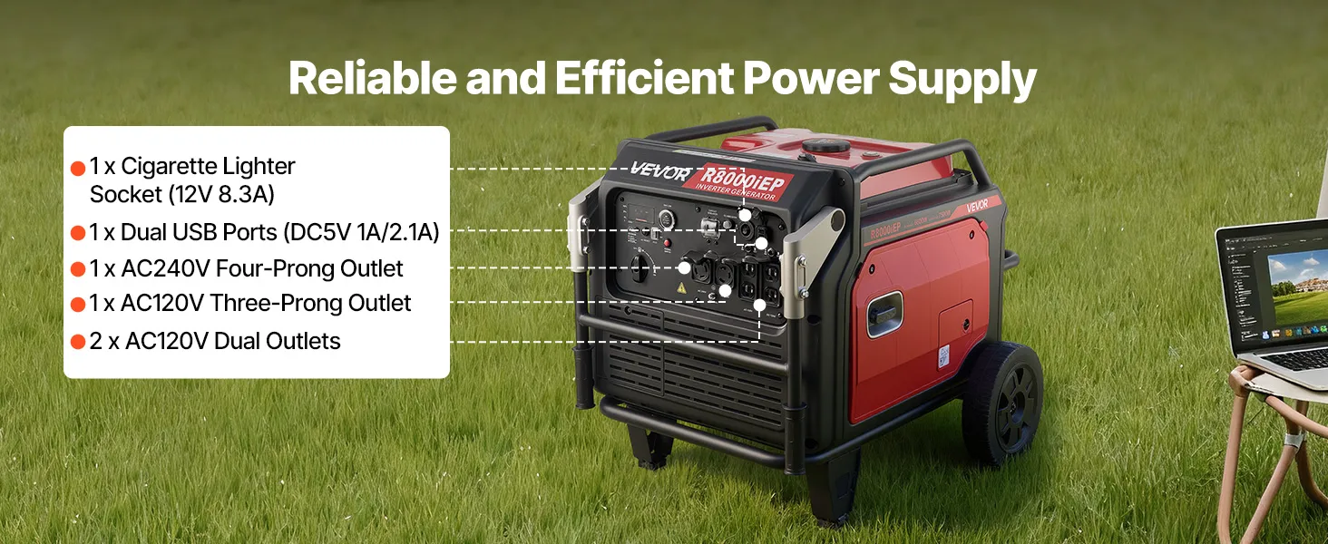 VEVOR Inverter Generator, 10000W Peak Watt Quiet Inverter Generator ...