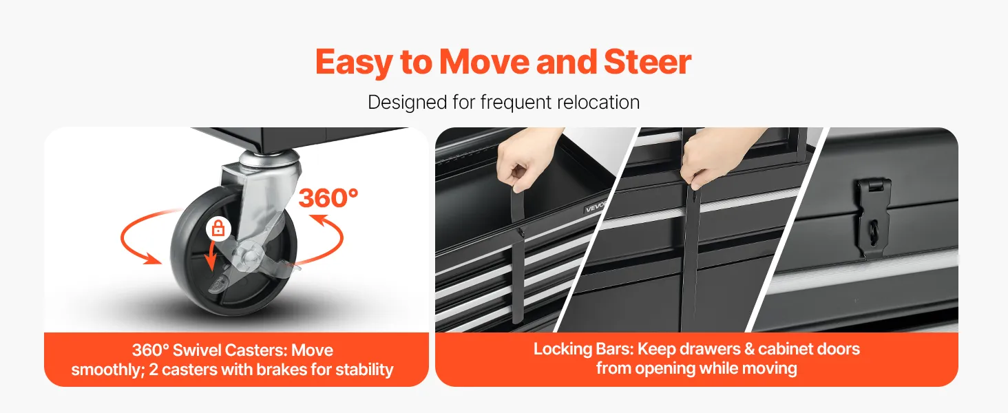 VEVOR Rolling Tool Chest, 2-in-1 Design, 5 Drawers Tool Cabinet Organizer with Detachable Top Metal Toolbox, Lock Bar, Protective Liner, and Tools Rack, Garage Storage Cabinet for Warehouse, Workshop