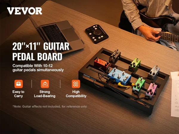 VEVOR guitar pedal board, 20"x11", supports 10-12 pedals, strong load-bearing, high compatibility.