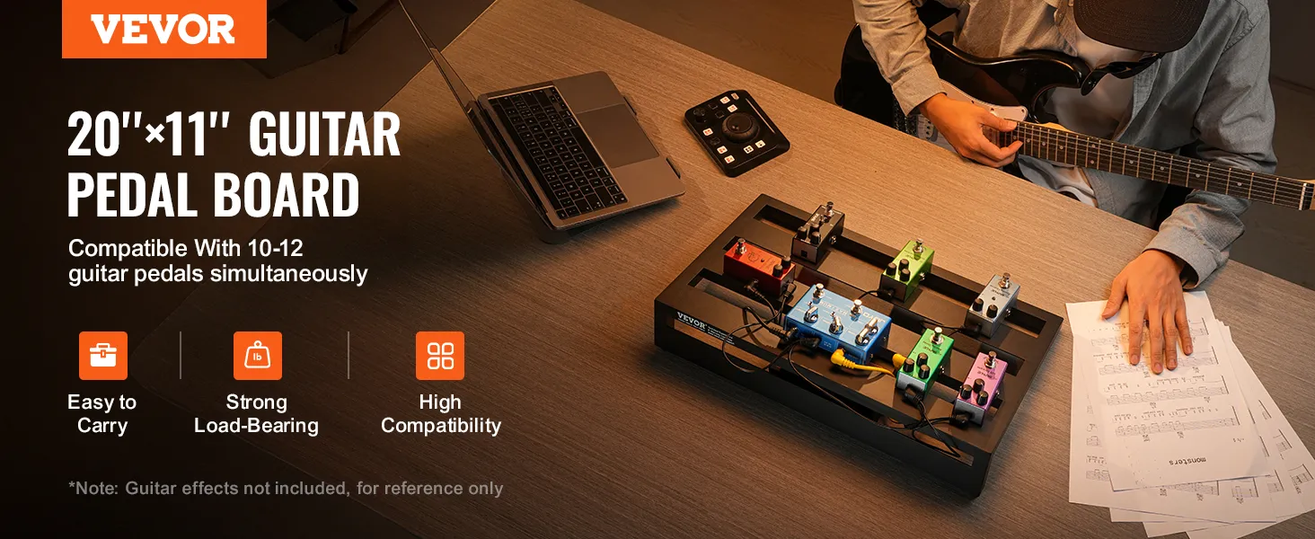 VEVOR guitar pedal board, 20"x11", supports 10-12 pedals, strong load-bearing, high compatibility.