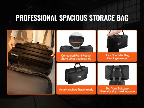 professional and spacious storage bag showcasing VEVOR guitar pedal board, versatile and travel-friendly.