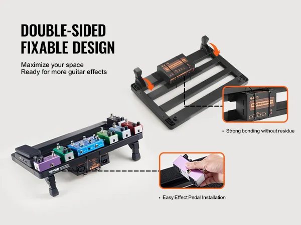 VEVOR guitar pedal board with strong velcro fixation, easy effect pedal installation, and residue-free bonding.