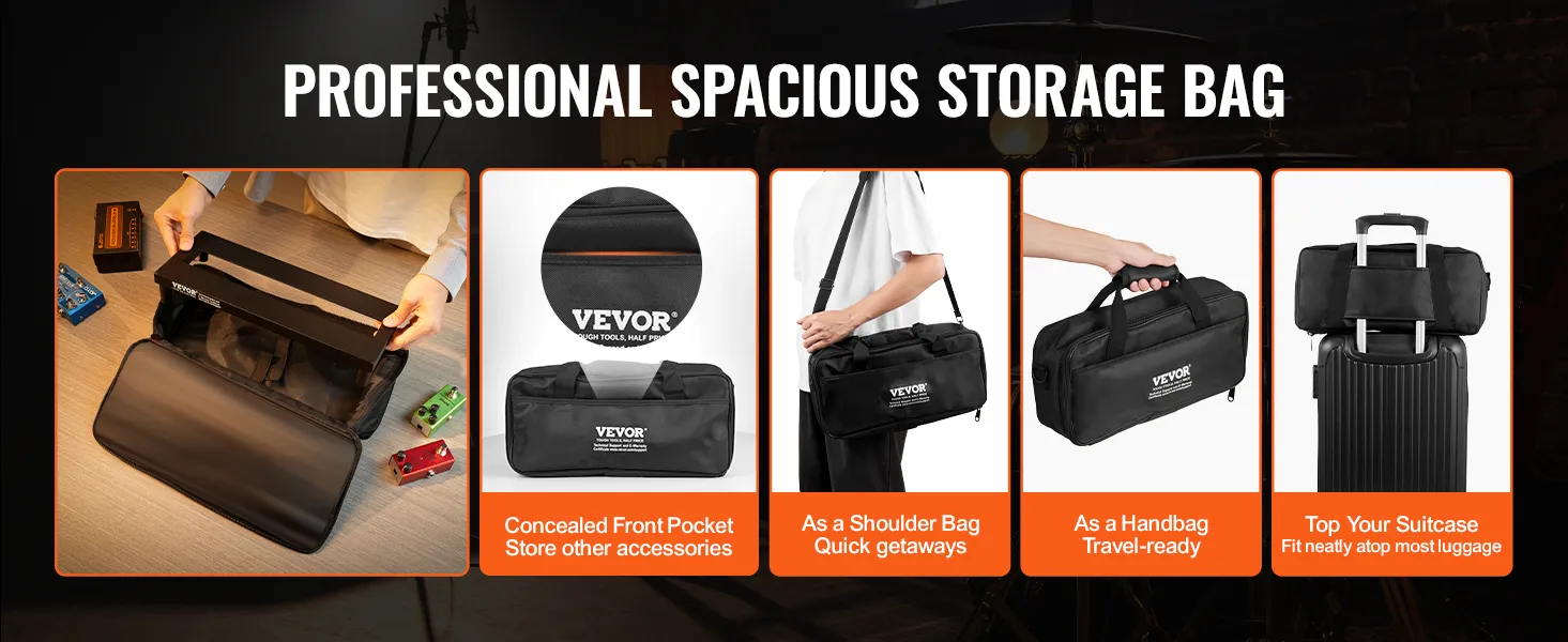 professional VEVOR guitar pedal board storage bag with versatile carrying options for musicians.