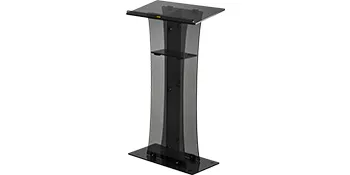 black VEVOR acrylic pulpit with curved design, transparent panels, and sturdy base.