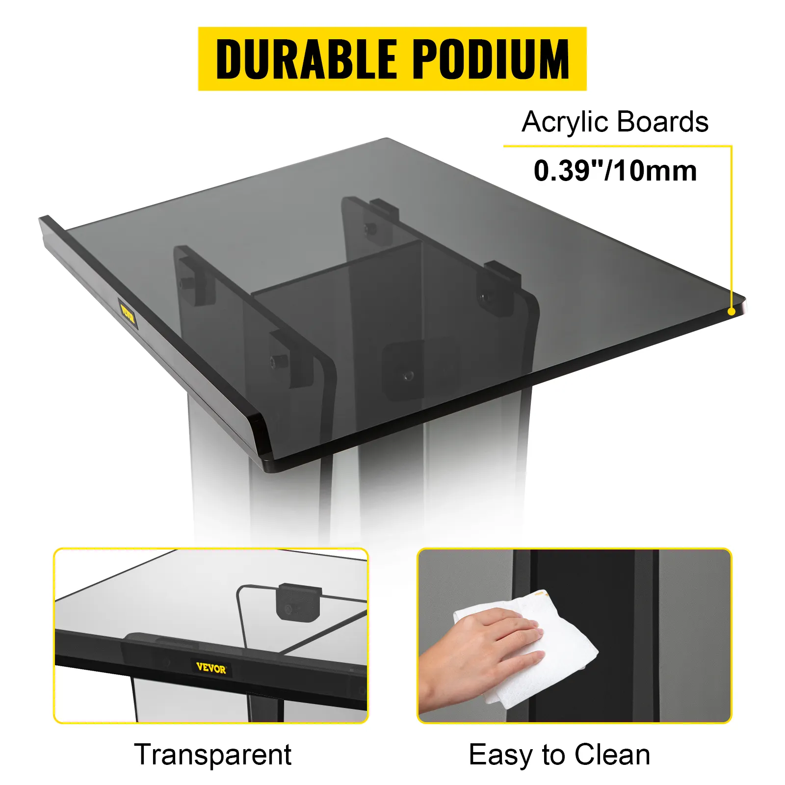 durable VEVOR acrylic pulpit featuring easy-to-clean, transparent 10mm acrylic boards.