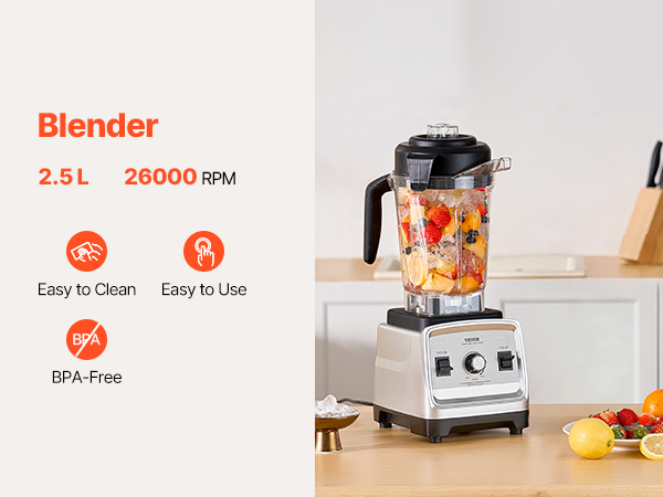 Standmixer Smoothie Maker – 6000 W, 2 Liter, 9 Stufen, 4 Edelstahlklingen, Inkl. 2 Behälter, Kraftvoll & Einfach