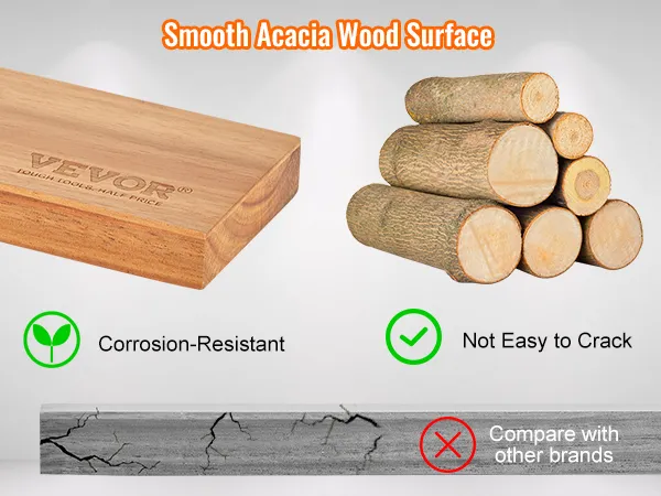 Portacuchillos magnético VEVOR con superficie lisa de madera de acacia, resistente a la corrosión y a las grietas.