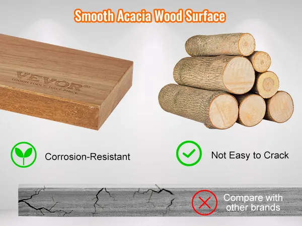 Glad acaciahouten oppervlak van de VEVOR magnetische messenhouder, corrosiebestendig en niet gemakkelijk te barsten.