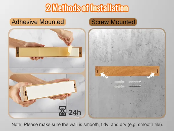 Twee installatiemethoden voor de VEVOR magnetische meshouder: met lijm of met schroeven bevestigd op gladde, droge wanden.