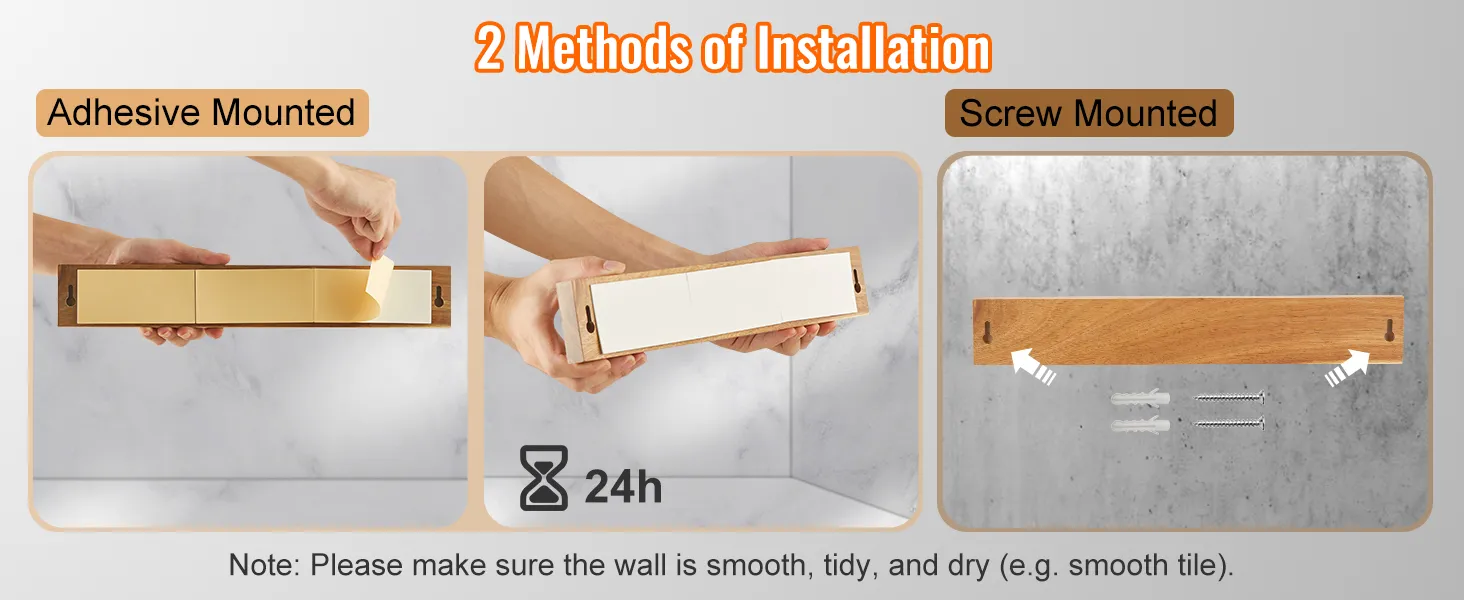 Twee installatiemethoden voor de VEVOR magnetische meshouder: met lijm of met schroeven bevestigd op gladde, droge wanden.