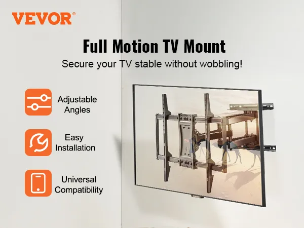 VEVOR full motion tv mount with adjustable angles, easy installation, and universal compatibility.