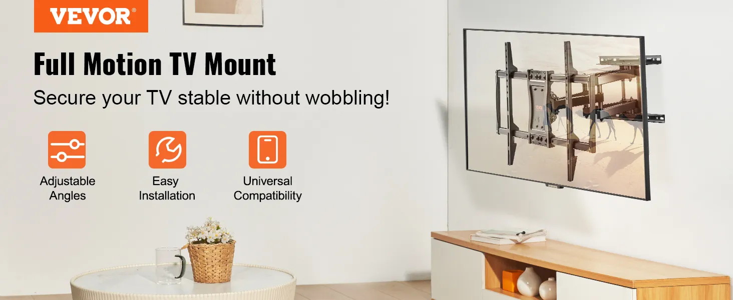 VEVOR full motion tv mount with adjustable angles, easy installation, and universal compatibility.