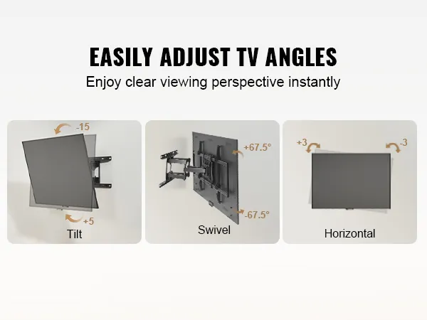 VEVOR full motion tv mount with tilt, swivel, and horizontal adjustments for optimal viewing angles.