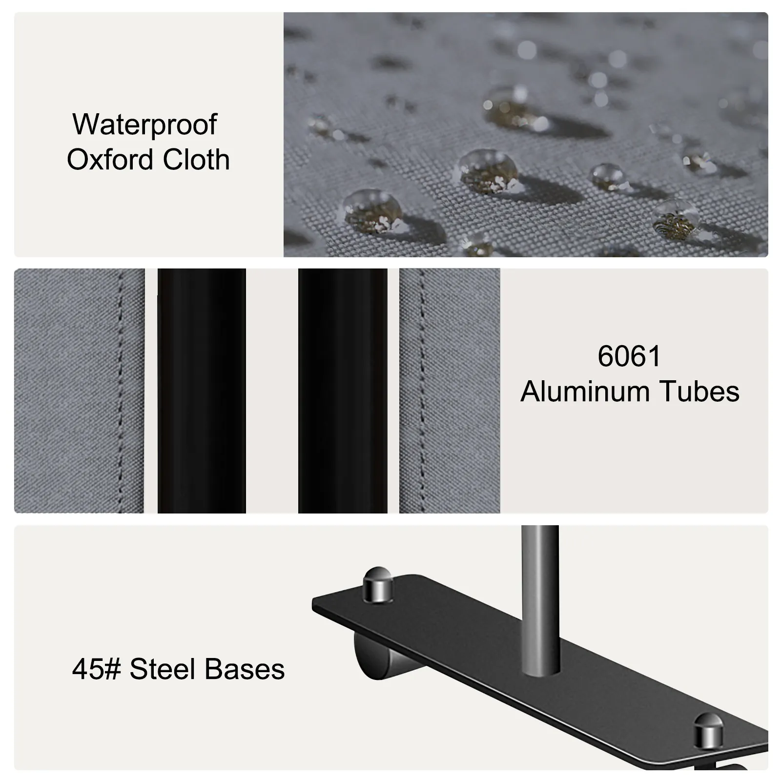 Tela Oxford impermeable, tubos de aluminio 6061 y bases de acero n.° 45 en mampara de oficina VEVOR.