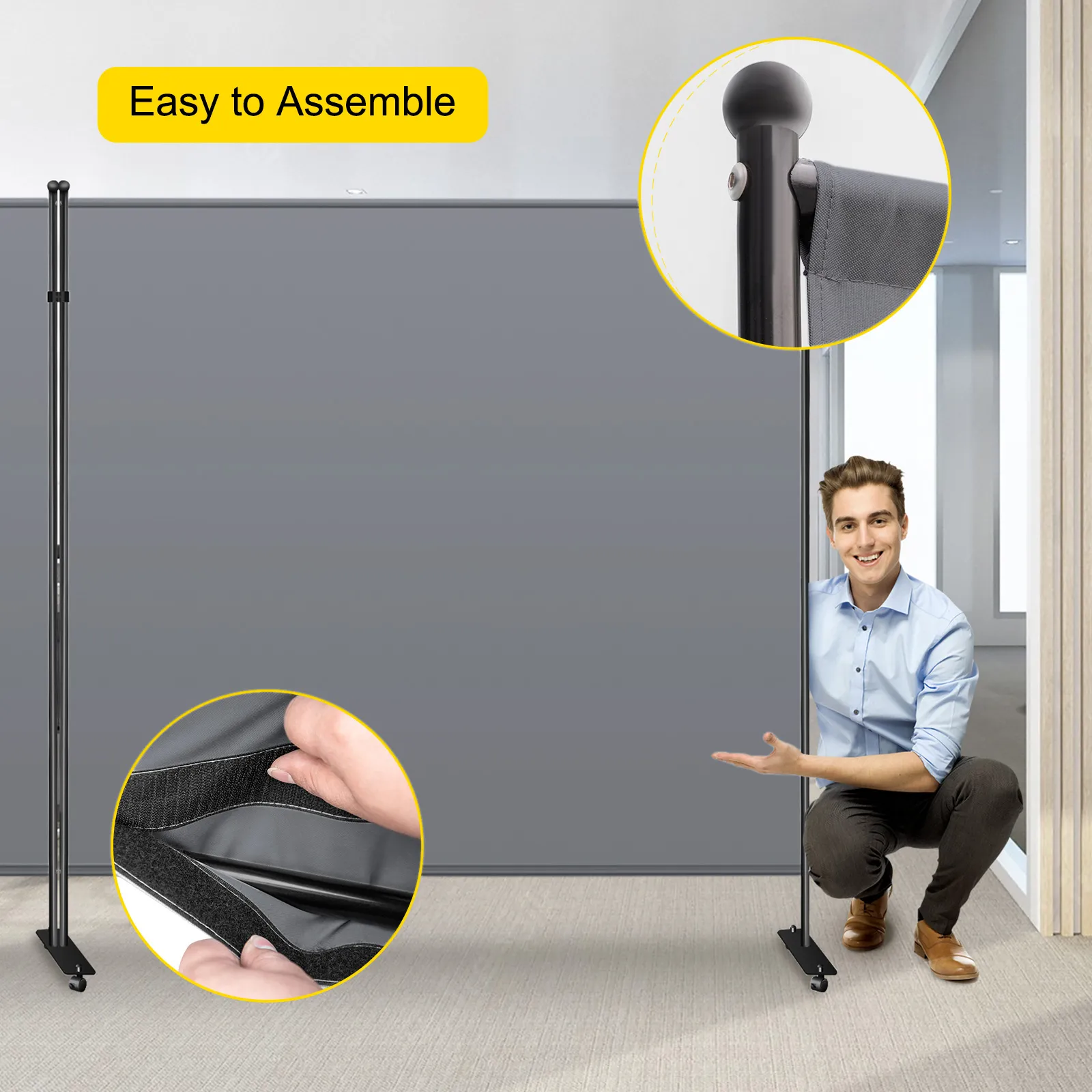 Mampara de oficina VEVOR, fácil de montar con marco ajustable y velcro de seguridad.