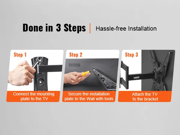 hassle-free installation guide in three steps for VEVOR tv mount.