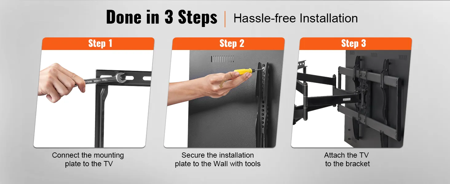 hassle-free installation guide in three steps for VEVOR tv mount.