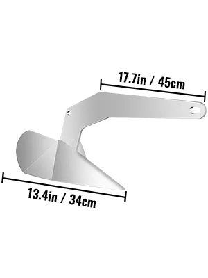 Ancla de barco delta VEVOR con dimensiones de 45 cm por 34 cm, elegante diseño de metal.