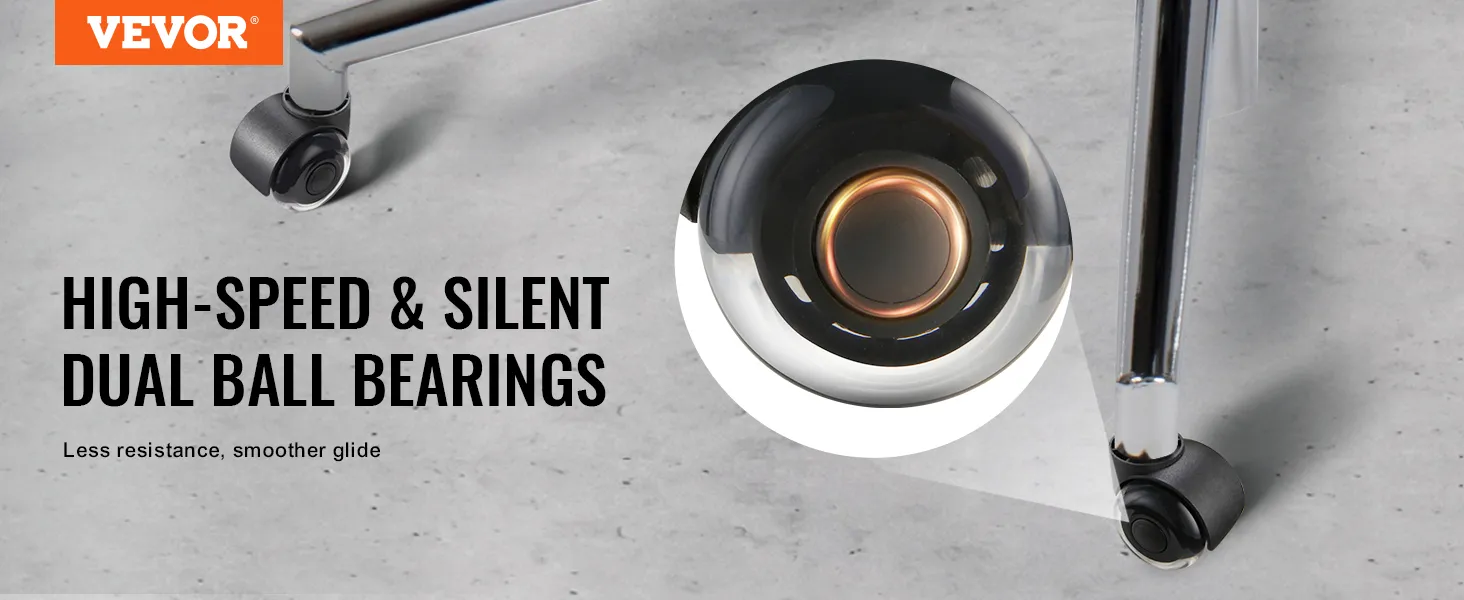 VEVOR office chair wheels with high-speed silent dual ball bearings for less resistance and smoother glide.
