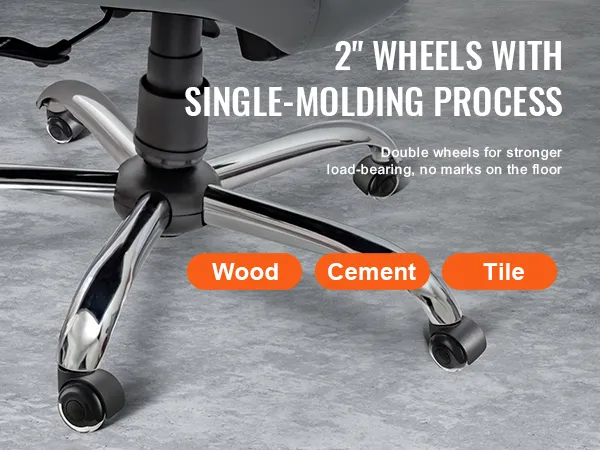 VEVOR office chair wheels, 2" single-molding, double wheels on chrome base, suitable for various floors.