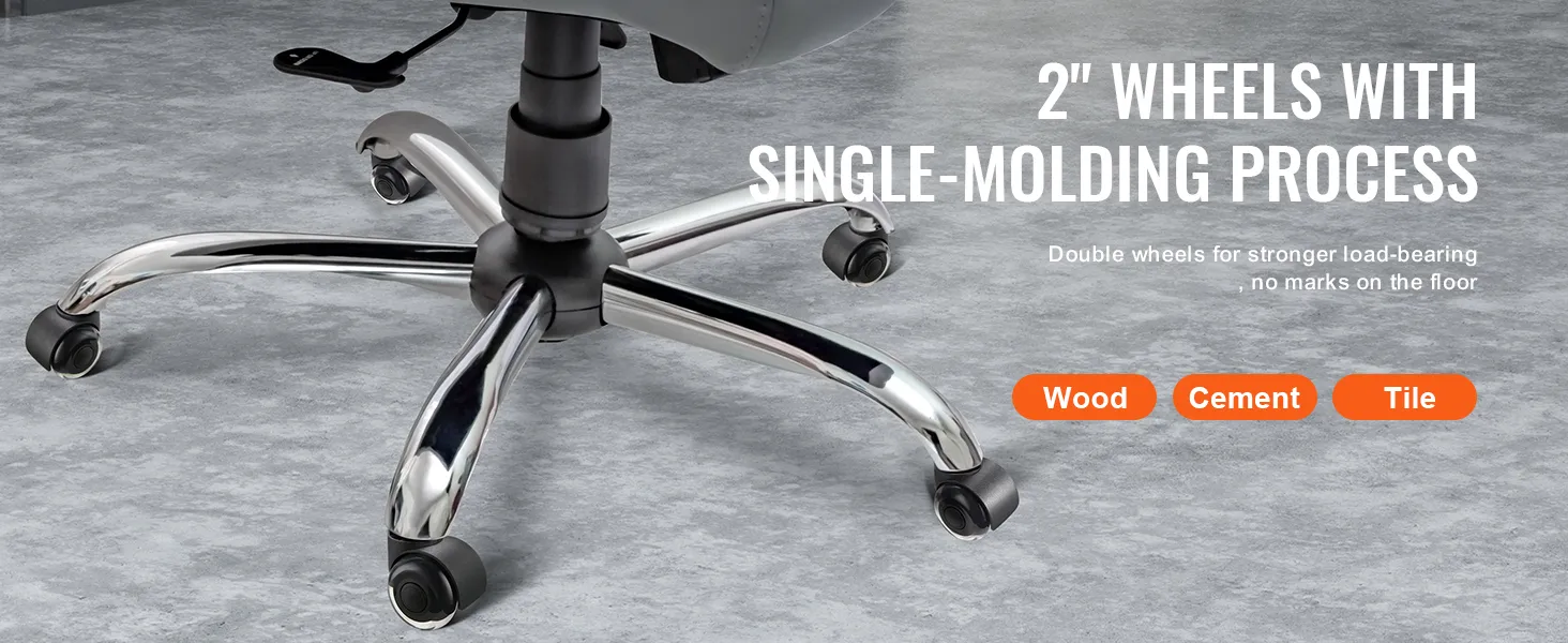 VEVOR office chair wheels, 2" single-molding, double wheels on chrome base, suitable for various floors.