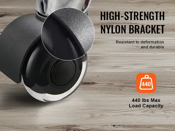 high-strength VEVOR office chair wheels with nylon bracket, 440 lbs max load capacity, durable design.