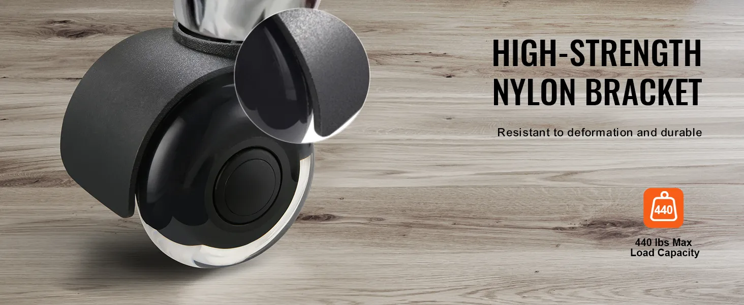 high-strength VEVOR office chair wheels with nylon bracket, 440 lbs max load capacity, durable design.