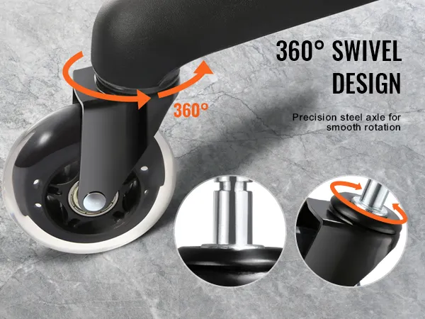 360° swivel design for VEVOR office chair wheels with precision steel axle for smooth rotation.