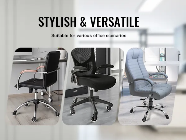 various office chairs on VEVOR office chair wheels, showcasing stylish and versatile designs.