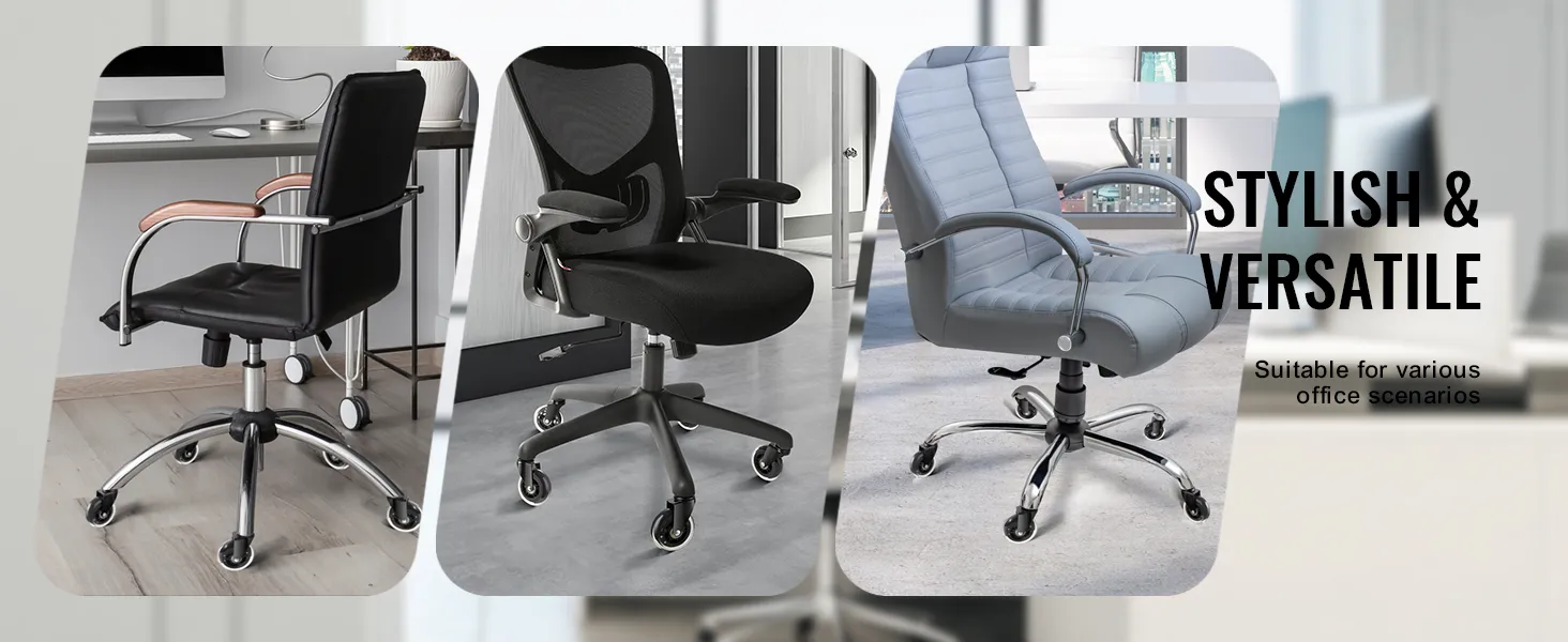 various office chairs on VEVOR office chair wheels, showcasing stylish and versatile designs.