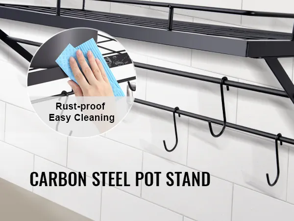 carbon steel pot stand with hooks, rust-proof and easy to clean.
